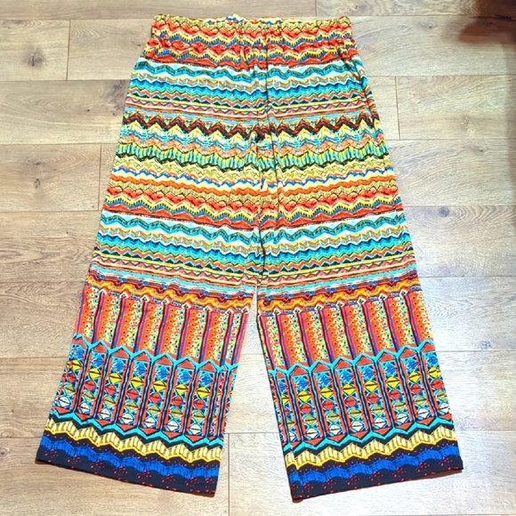 MULTIPLES Palazzo Pants Slinky Tribal Colorful Vibrant Summer 1X - Picture 1 of 7